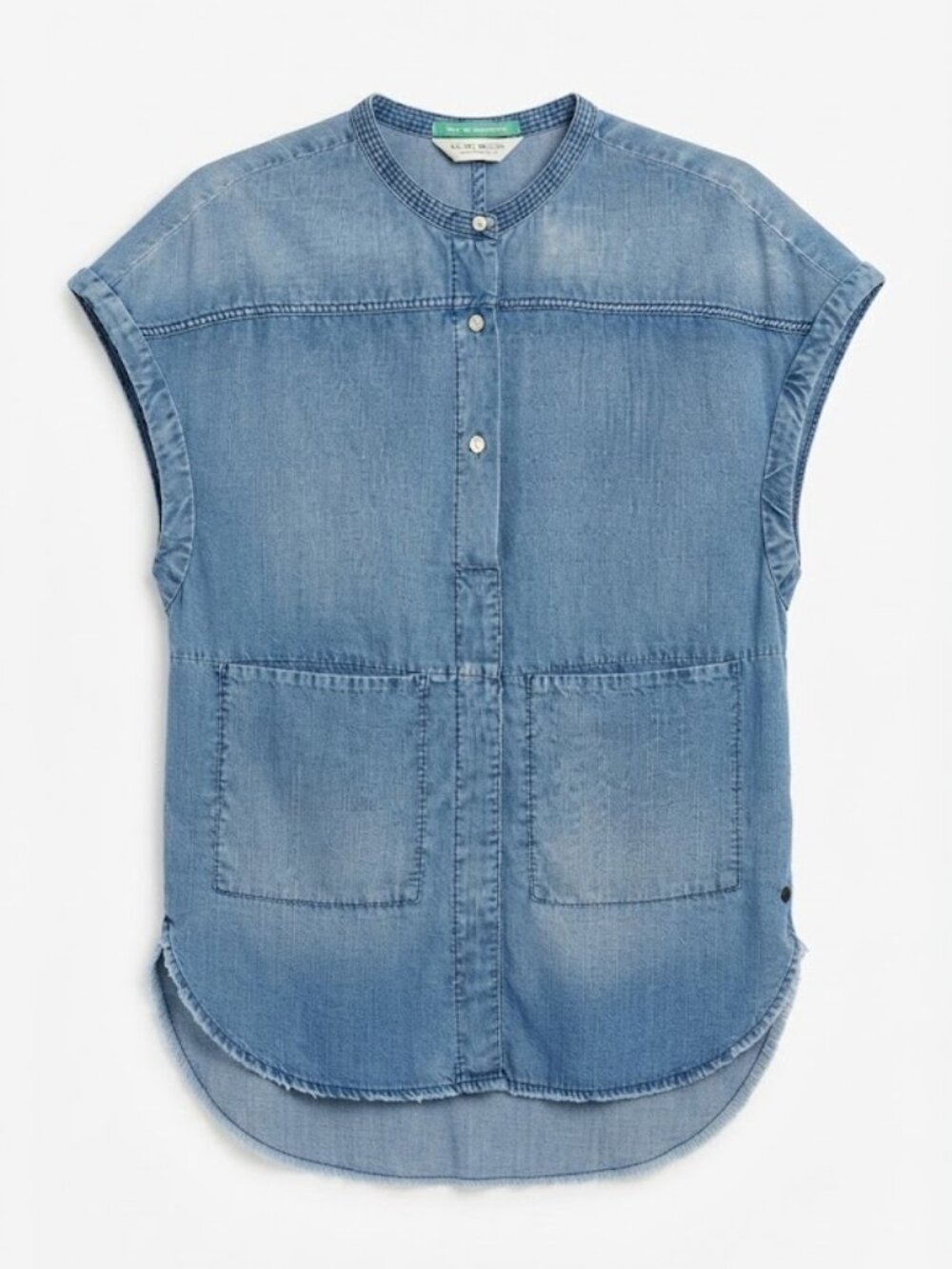 Scotch & Soda Light Blue Denim Button-Down Cap Sleeve Shirt